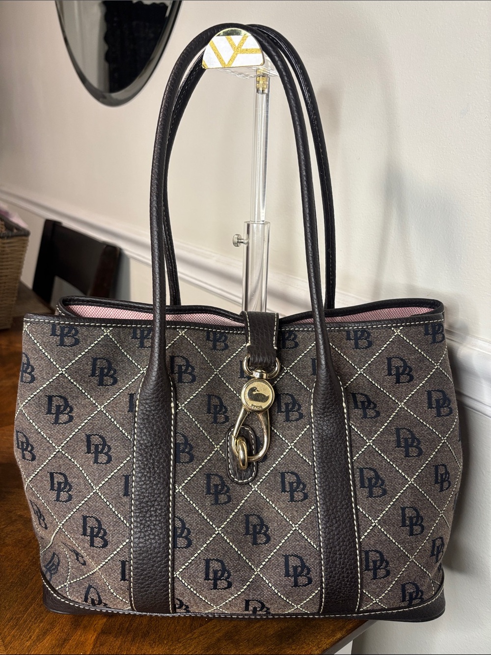 Dooney & Bourke Brown Signature Tote Bag with Logo Clasp Lock Hardware - Picture 13 of 13